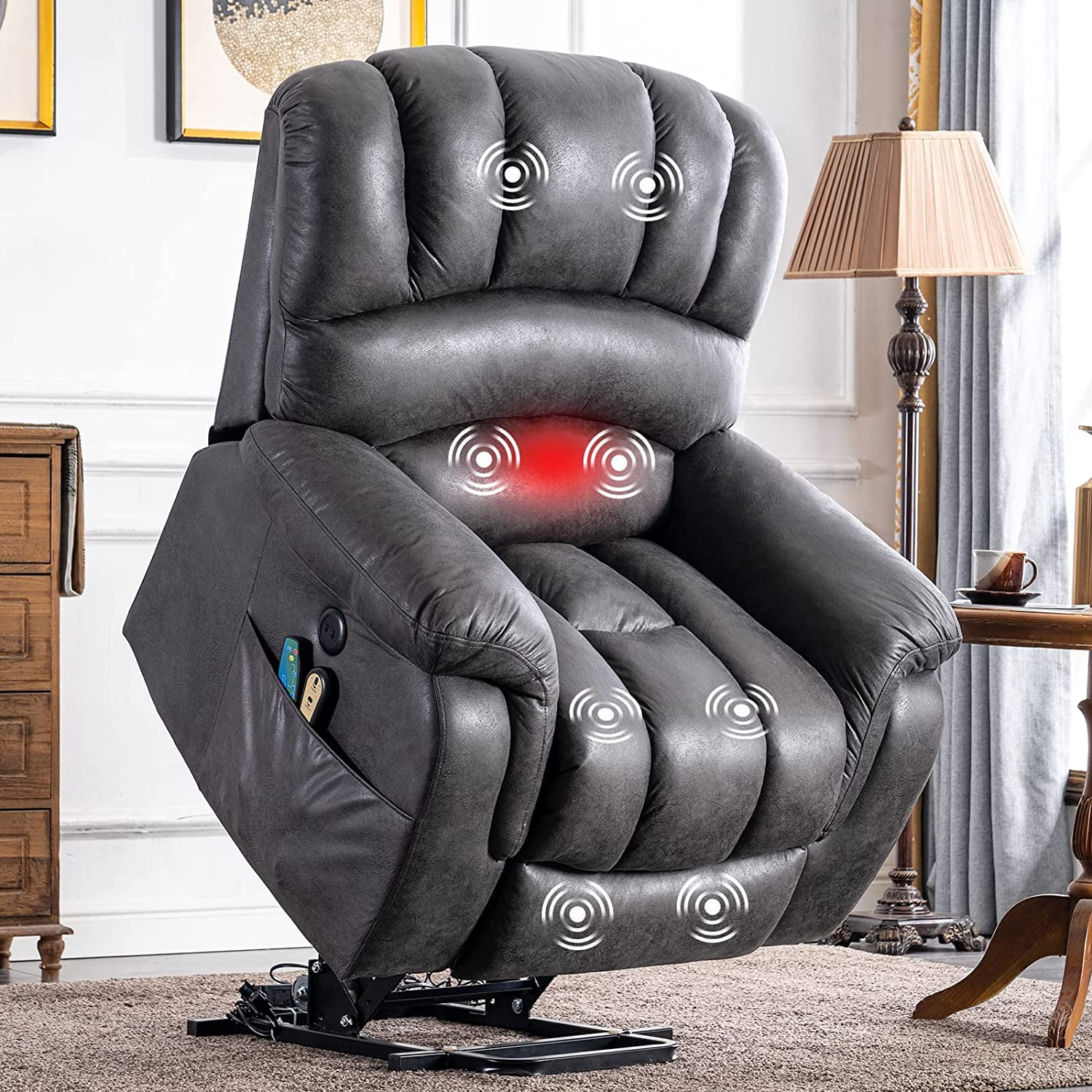 Large Power Electric Lift Recliner Chair for Elderly Big People, Heated Massage