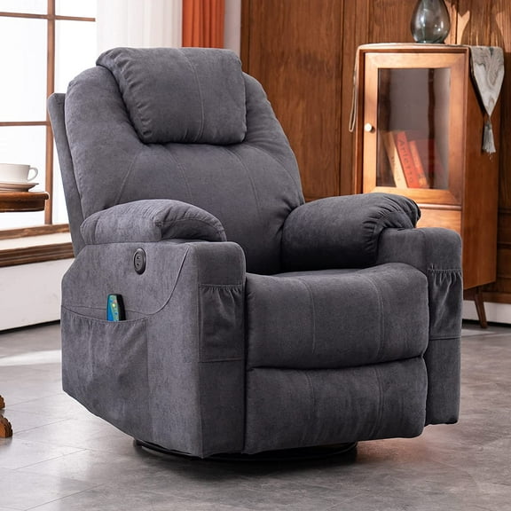 SOCIALCOMFY Manual Swivel Rocker Recliner Chair with Heat & Massage, Grey