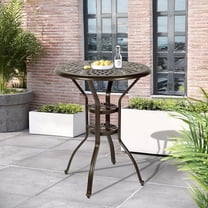 SOCIALCOMFY Outdoor Cast Aluminum Bar Table, 31" Patio Bar Height Table with 2" Umbrella Hole, All Weather High Top Bistro Round Dining Table for Outside Deck Porch Balcony Poolside, Dark Bronze