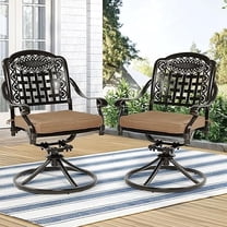 SOCIALCOMFY Outdoor Patio Swivel Dining Chairs Set of 2, Cast Aluminum Retro Dining Rocker Chair Set, All-Weather Patio Bistro Swivel Chairs with Khaki Cushions for Balcony, Backyard, Garden
