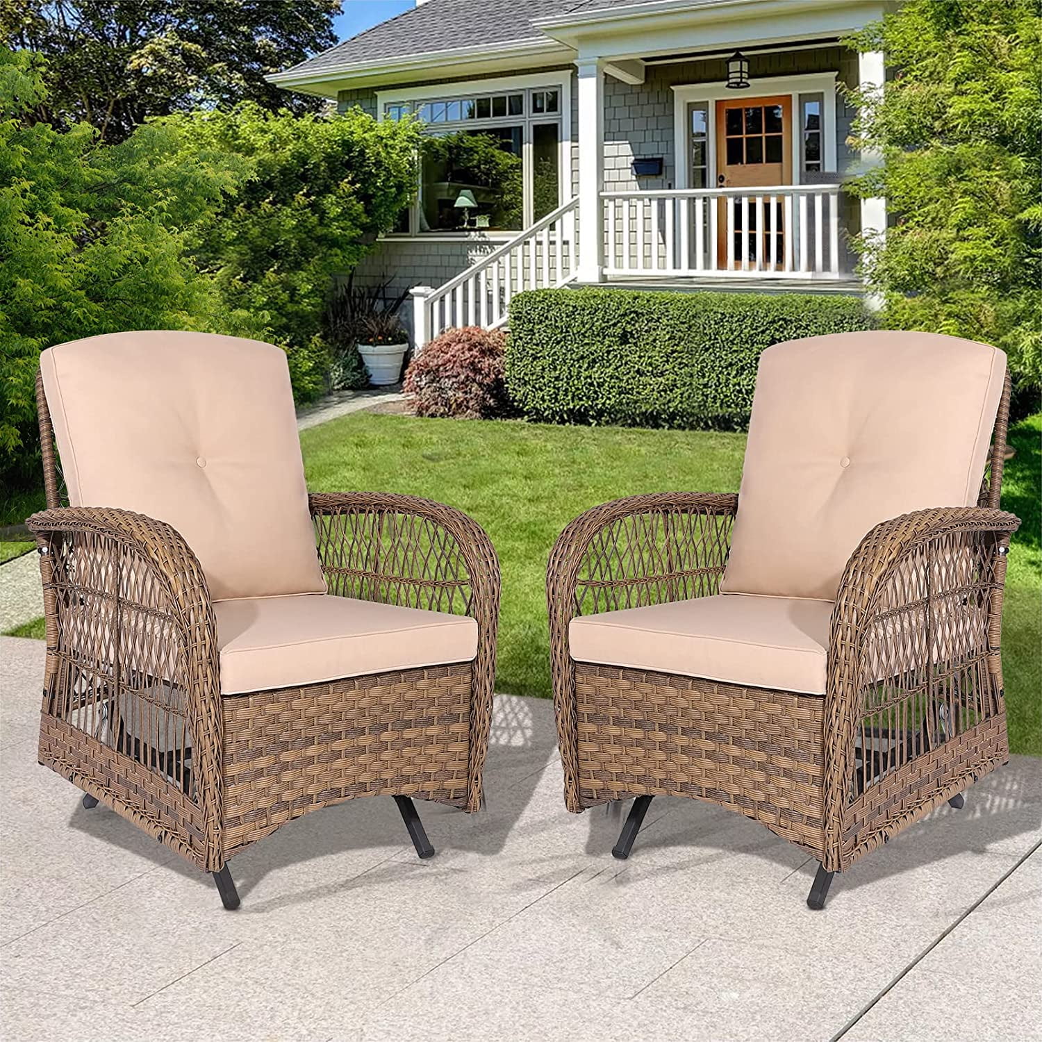 Outdoor Wicker Glider Rocker Chair, Patio Rattan Gliding