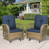 SOCIALCOMFY Outdoor Wicker Glider Rocker Chair, Patio Rattan Gliding Rocking Chairs Set of 2 with Thickened Cushions, All-Weather Wicker Furniture Sets for Porch Garden & Backyard, Navy Blue