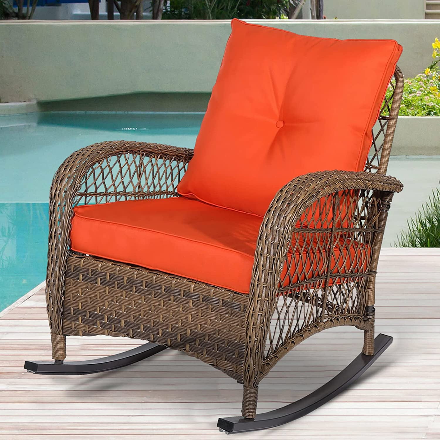 Socialcomfy Solid Print Rattan Outdoor Adjustable Height Rocking Chair ...