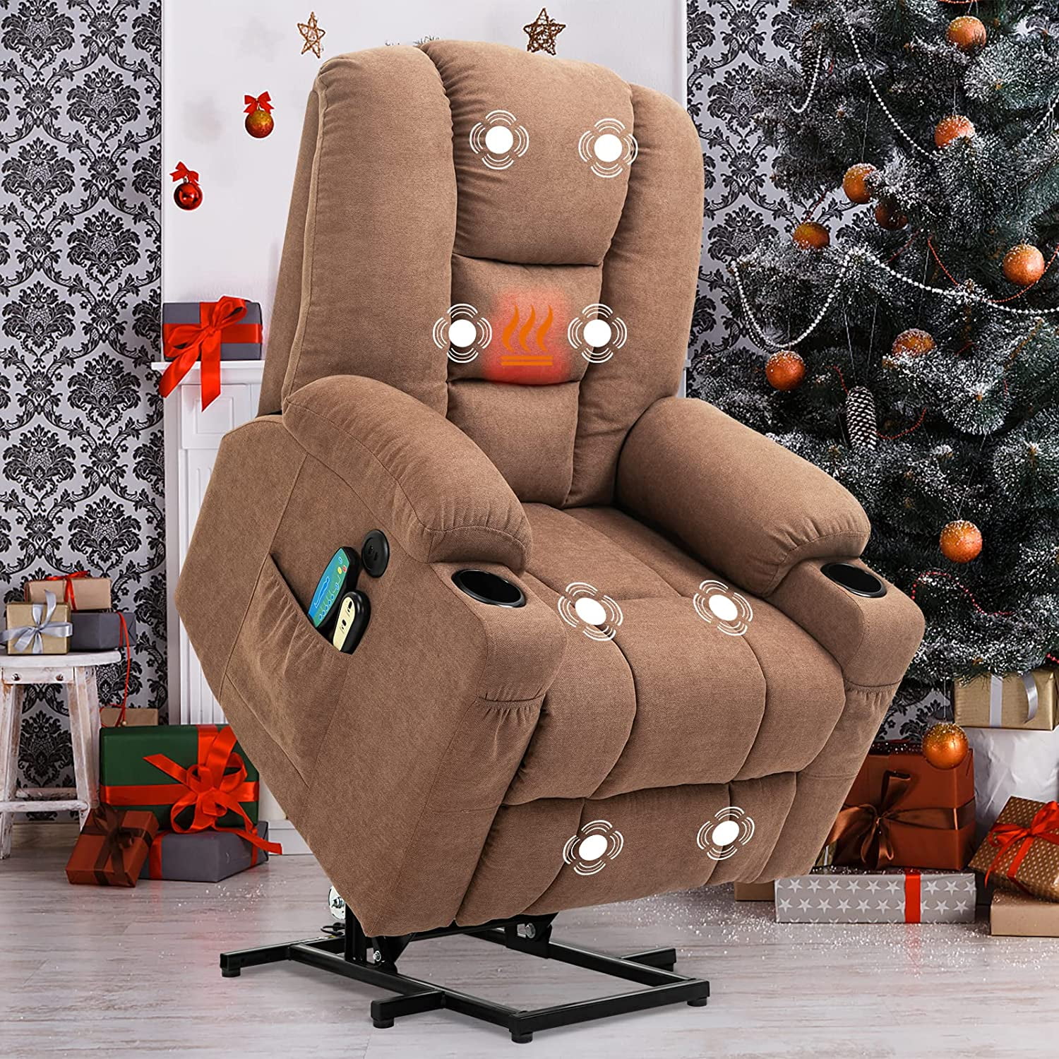 Power Lift Massage Heated Recliner Chair for Elderly Cup Holders