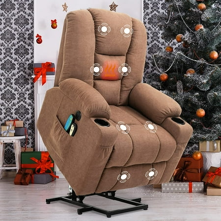SOCIALCOMFY Fabric Easy to Assemble Recliner Chair with Heat and Massage, Brown