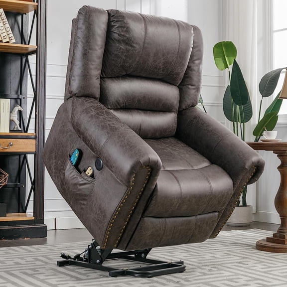 SOCIALCOMFY Power Lift Recliner Chair for Elderly with Massage and Heat, Electric Recliner Chair with Rivet Decoration, 2 Remote Controls, Side Pockets & USB Ports for Home, Office (Smoky Gray)