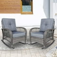thumbnail image 1 of SOCIALCOMFY Outdoor Wicker Rocking Chair, Patio Rattan Rocker Chair with Steel Frame, Rocking Lawn Chair Patio Furniture, Grey  Wicker & Grey Cushions, Set of 2, 1 of 1