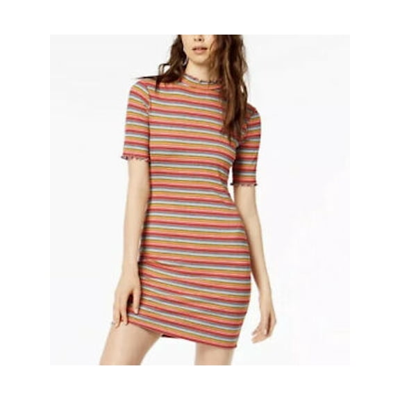 SOCIALITE Womens Orange Pinstripe Short Sleeve Mini Body Con Dress Size: S