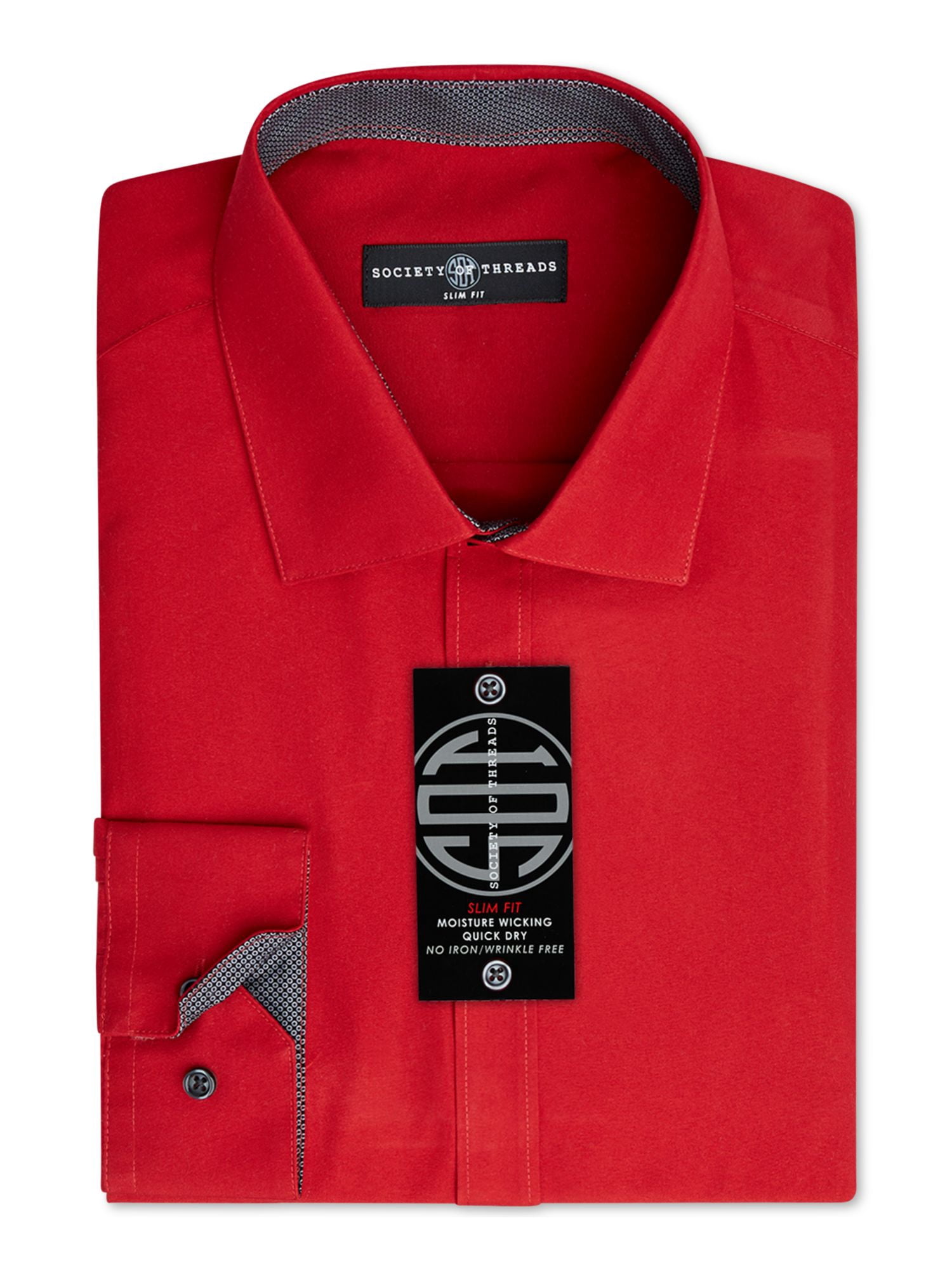 SOCIETY OF THREADS Mens Red Collared Dress Shirt XL 17/17.5- 34/35 -  Walmart.com