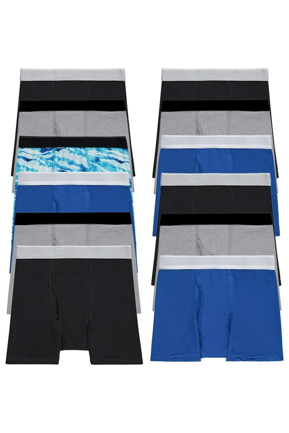 12 Pack Boys Cotton Underwear Boxer Briefs, Assorted Underpants for Children, Bulk Kids Boxer Brief Pack, Size X-Large