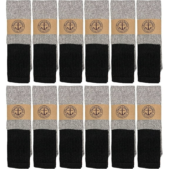 SOCKS'NBULK 12 Pack Cotton Thermal Crew Socks, Men Warm Thick Boot Sock, Bulk