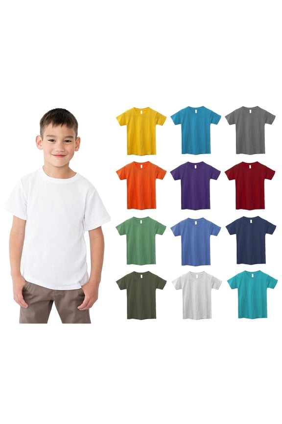12 Pack Kids Cotton Tshirts Bulk, Wholesale Unisex Children Tees, Lightweight Tshirt Packs for Boys Girls