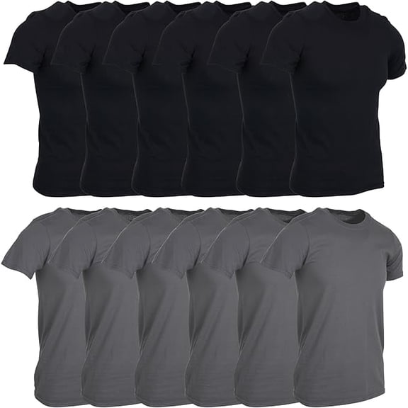 SOCKS'NBULK 12 Pack Men's Solid Colors Cotton T-Shirts Short Sleeve Lightweight Tees, Bulk Black, Gray and Navy, Size Large