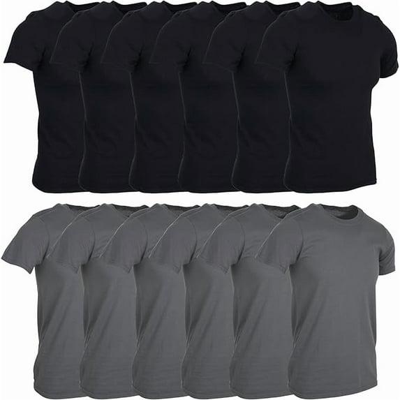 SOCKS'NBULK 12 Pack Men's Solid Colors Cotton T-Shirts Short Sleeve Lightweight Tees, Bulk Black and Gray, Size Large
