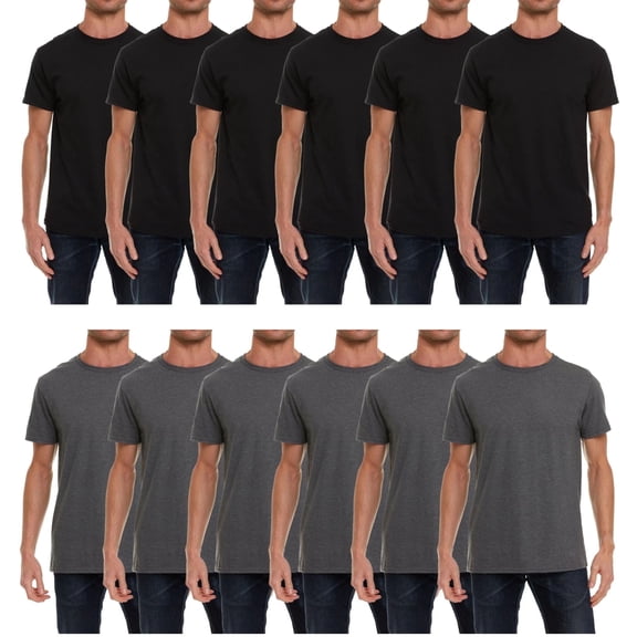 SOCKS'NBULK 12 Pack Men's Solid Colors Cotton T-Shirts Short Sleeve Lightweight Tees, Bulk Black and Gray, Size X-Large