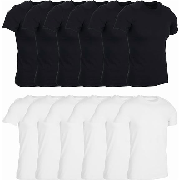 SOCKS'NBULK 12 Pack Men's Solid Colors Cotton T-Shirts Short Sleeve Lightweight Tees, Bulk Black and White, Size 3X-Large