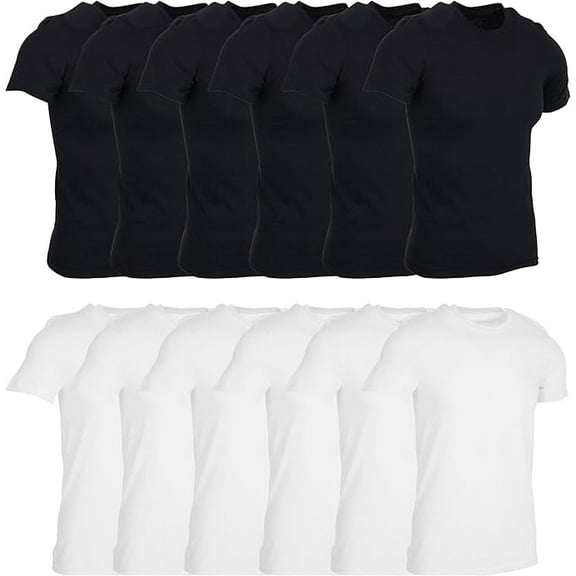 SOCKS'NBULK 12 Pack Men's Solid Colors Cotton T-Shirts Short Sleeve Lightweight Tees, Bulk Black and White, Size Medium