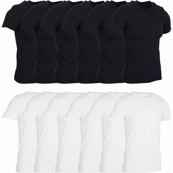 SOCKS'NBULK 12 Pack Men's Solid Colors Cotton T-Shirts Short Sleeve Lightweight Tees, Bulk Black and White, Size X-Large