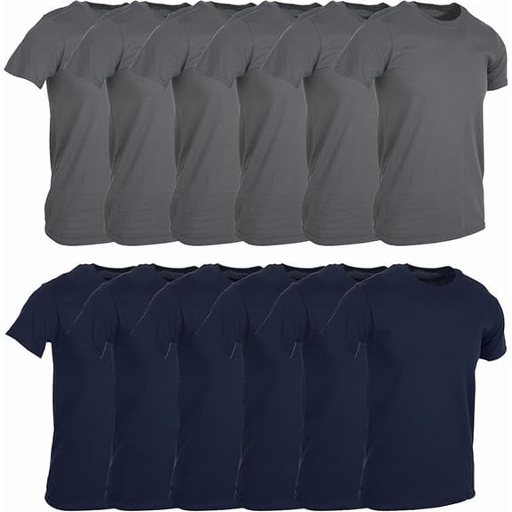 SOCKS'NBULK 12 Pack Men's Solid Colors Cotton T-Shirts Short Sleeve Lightweight Tees, Bulk Navy and Gray, Size X-Large