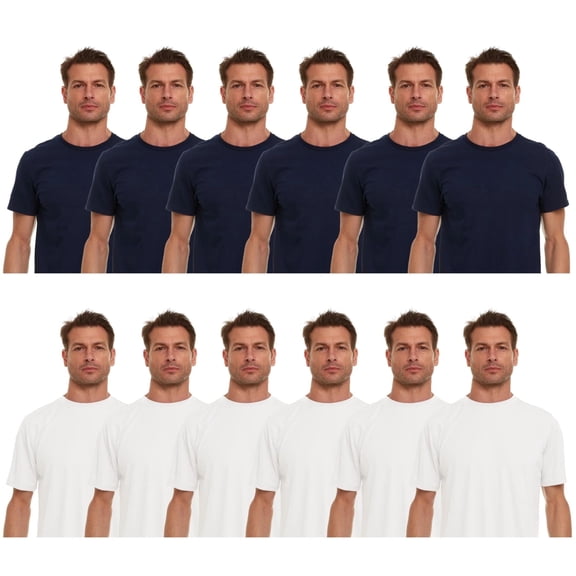 SOCKS'NBULK 12 Pack Men's Solid Colors Cotton T-Shirts Short Sleeve Lightweight Tees, Bulk Navy and White, Size 2X-Large