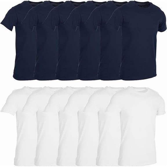 SOCKS'NBULK 12 Pack Men's Solid Colors Cotton T-Shirts Short Sleeve Lightweight Tees, Bulk Navy and White, Size Large