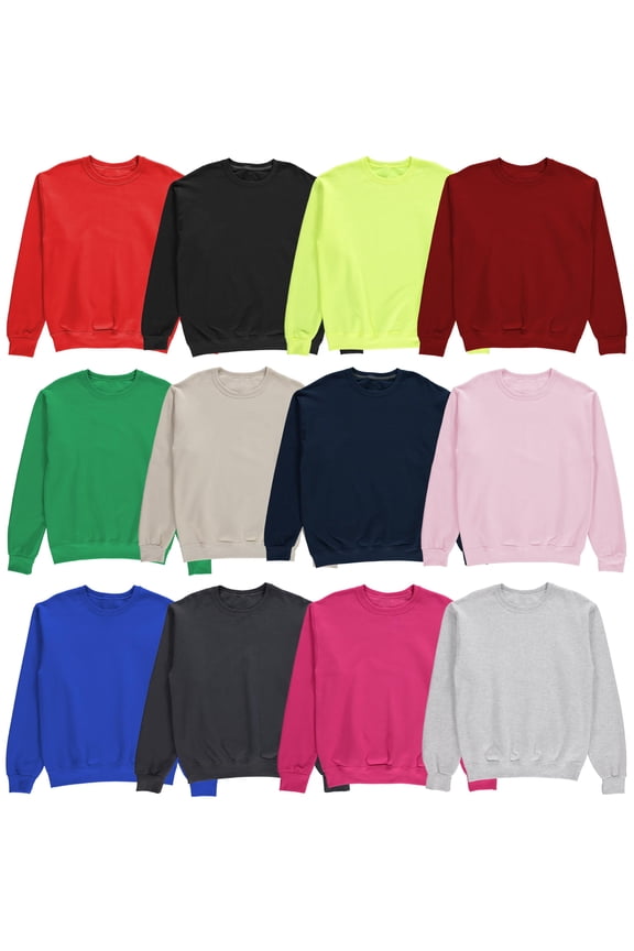 12 Pack Mens Adult Crewneck Fleece Lined Pullover Sweatshirt Bulk, Mixed Assorted, Wholesale Donation Homeless