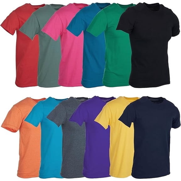 SOCKS'NBULK 12 Pack Mens Cotton Crew Neck Regular T-Shirts Bulk Short Sleeve Lightweight Tees Mix Colors, Size X-Large