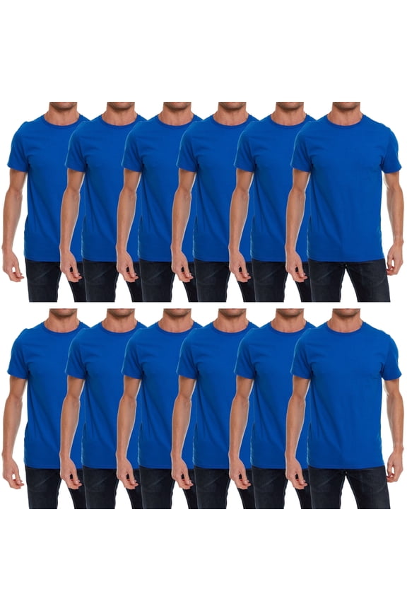 12 Pack Mens Cotton Crew Neck Short Sleeve Casual T-Shirts Royal Blue Lightweight Bulk (Royal Blue, Large)