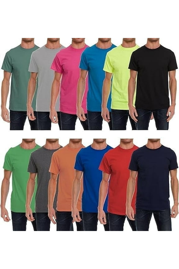 12 Pack Mens Crew Neck Tees Soft Cotton Short Sleeve Casual T-Shirts Mix Colors Lightweight Bulk Pack (XX-Large)