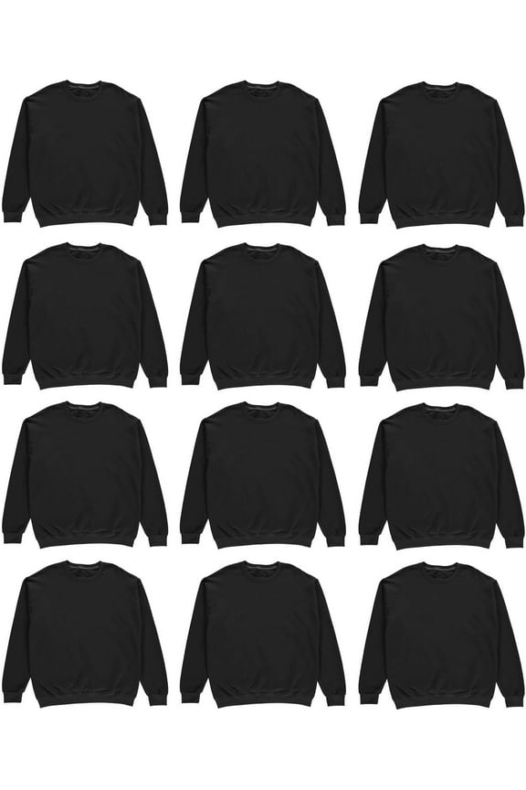 12 Pack Mens Crewneck Sweatshirts in Bulk, Cotton, Wholesale Screenprinting Sweat Shirts For Men, Layer Shirt (Black, Medium)