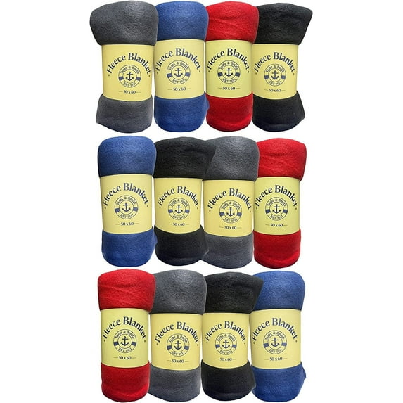 SOCKS'NBULK 12 Pack Soft Fleece Blankets 50 X 60, Cozy Warm Throws Dark Colorful Blanket Sofa Travel Outdoor, Wholesale
