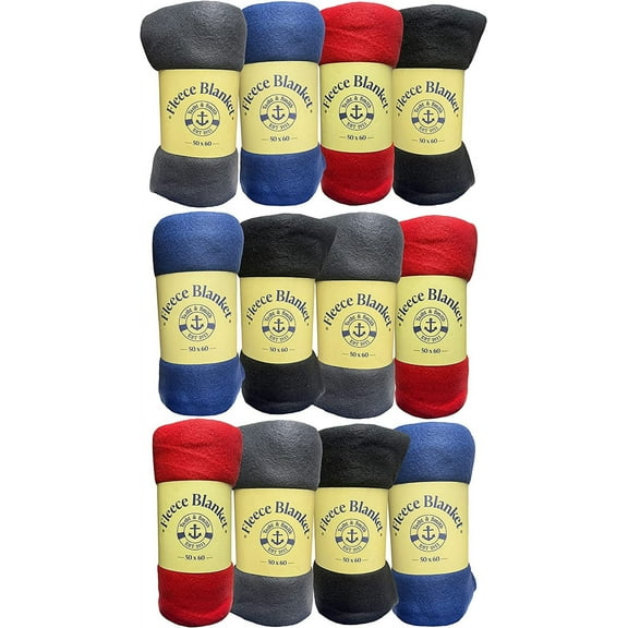SOCKS'NBULK 12 Pack Soft Fleece Blankets 50 X 60, Cozy Warm Throws Dark Colorful Blanket Sofa Travel Outdoor, Wholesale