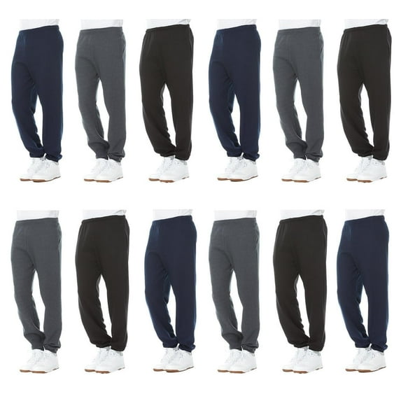 SOCKS'NBULK 12 Pack Wholesale Mens Jogger Sweatpants, No Pockets, No Drawstring, Homeless Shelter Donation, Comfy Bulk Joggers for Men, Gray Black Navy Blue (Large)