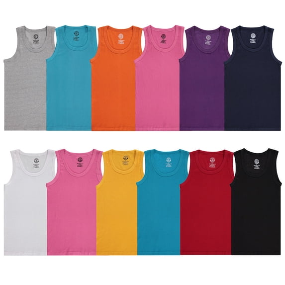 SOCKS'NBULK 12 Pack Women's Cotton Ribbed Tank Top Undershirts in Bulk, Colorful Multipack