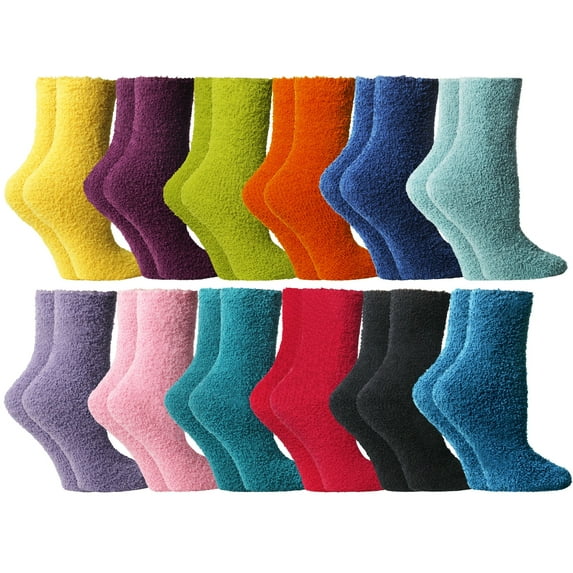 SOCKS'NBULK 12 Pack Womens Wholesale Bulk Warm And Cozy Fuzzy Socks, Colorful Winter Socks, Size 9-11