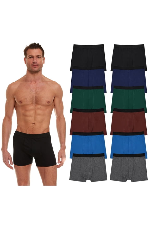 12 Pack of Mens Boxer Briefs Underwear Bulk, 100% Cotton, Soft, Comfortable, Assorted Colorful Brief, Large