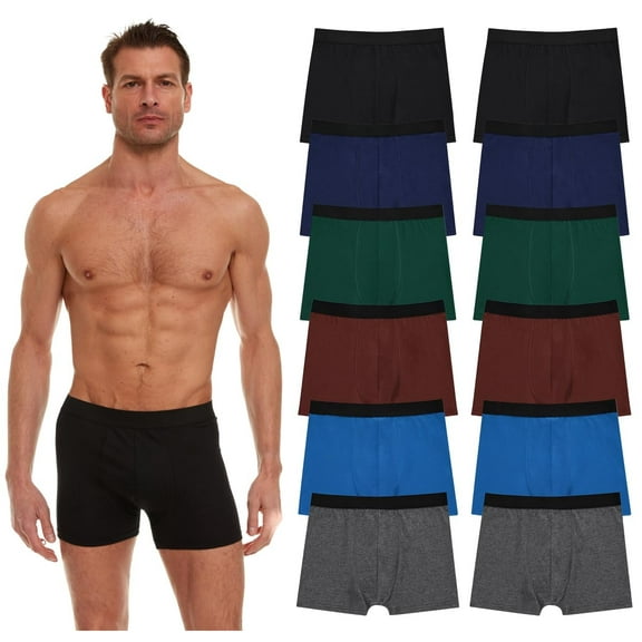 SOCKS'NBULK 12 Pack of Mens Boxer Briefs Underwear Bulk, 100% Cotton, Soft, Comfortable, Assorted Colorful Brief