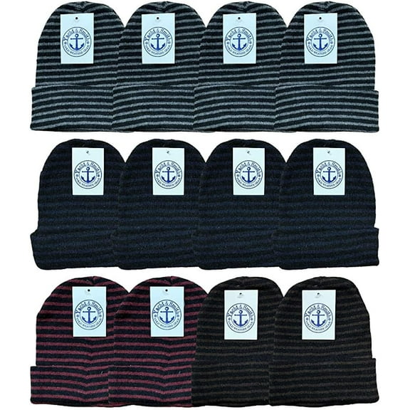 SOCKS'NBULK 12 Pack of Winter Beanie Hats Bulk for Men Women Kids, Wholesale Colorful Winter Hat Beanies