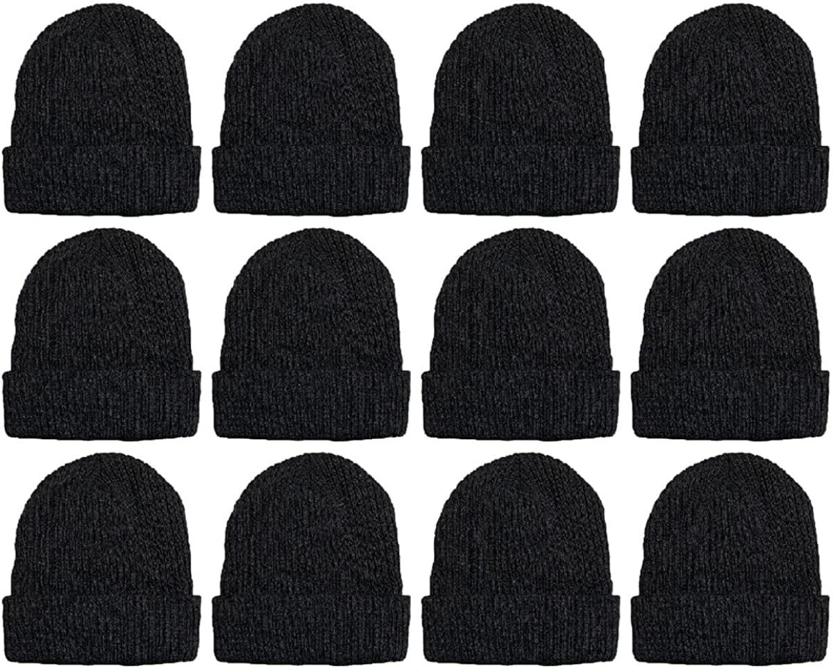 SOCKS'NBULK 12 Pack of Winter Beanie Hats Bulk for Men Women Kids, Wholesale Winter Hat Beanies
