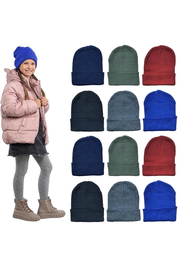 12 Pack of Winter Beanie Hats Bulk for Men Women Kids, Wholesale Winter Hat Beanies
