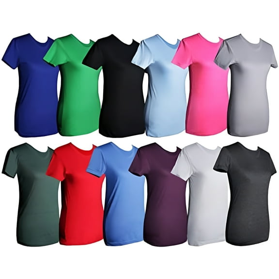 SOCKS'NBULK 12 Pack of Womens T-Shirts in Bulk, Cotton Blend Crew Neck Scoop Short Sleeve Tees Mix Colors Bulk