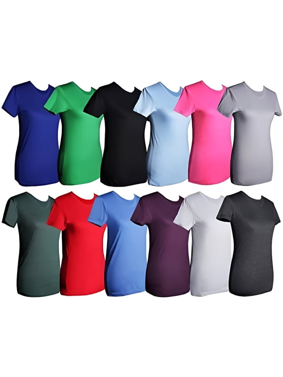 12 Pack of Womens T-Shirts in Bulk, Cotton Blend Crew Neck Scoop Short Sleeve Tees Mix Colors Bulk