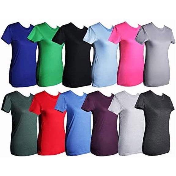 SOCKS'NBULK 12 Pack of Womens T-Shirts in Bulk, Cotton Crew Neck Scoop Short Sleeve Tees Mix Colors Bulk