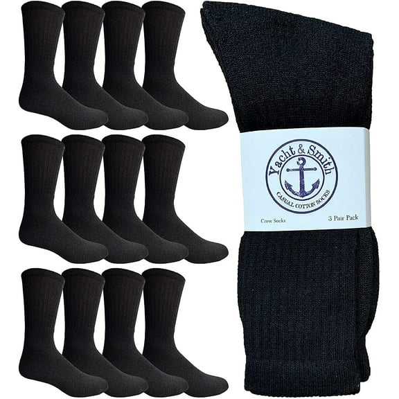 SOCKS'NBULK 12 Pair Mens King Size Crew Socks, Big and Tall Sports Athletic Socks, 13-16 (Black)