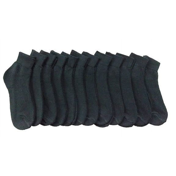 SOCKS'NBULK 12 Pair Womens Black Quarter Ankle Athletic Socks, Socks Size 9-11