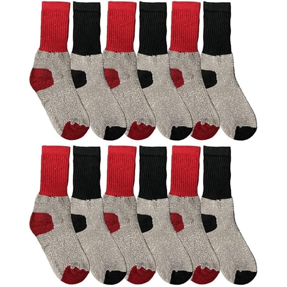 SOCKS'NBULK 12 Pairs Kids Thermal Winter Socks, Cotton, Boys Girls Winter Crew Socks