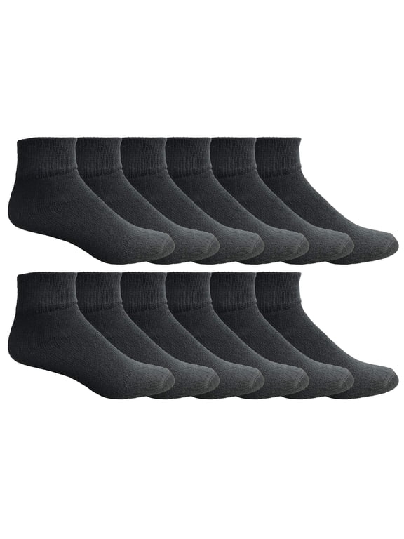 12 Pairs Men's Ankle Socks, Athletic Sports Running Socks, Quarter Length (Black)