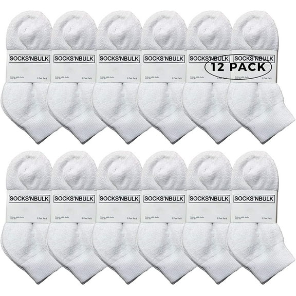 SOCKS'NBULK 12 Pairs Men's Quarter Length Low Cut Cotton Ankle Socks (White)