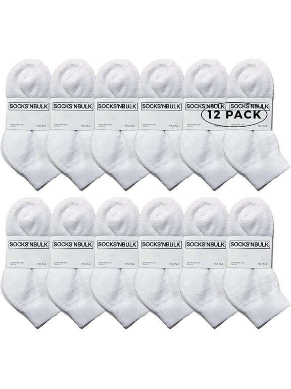 12 Pairs Men's Quarter Length Low Cut Cotton Ankle Socks (White)