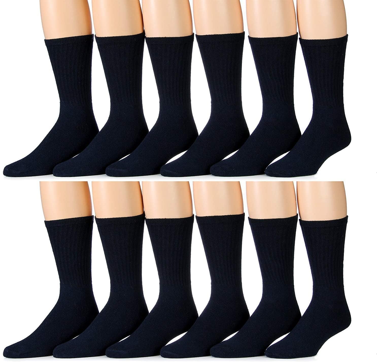 SOCKS'NBULK 12 Pairs Mens Loose Fit Non-Binding Soft Cotton Diabetic Crew Socks, Bulk Value Pack Men (10-13)